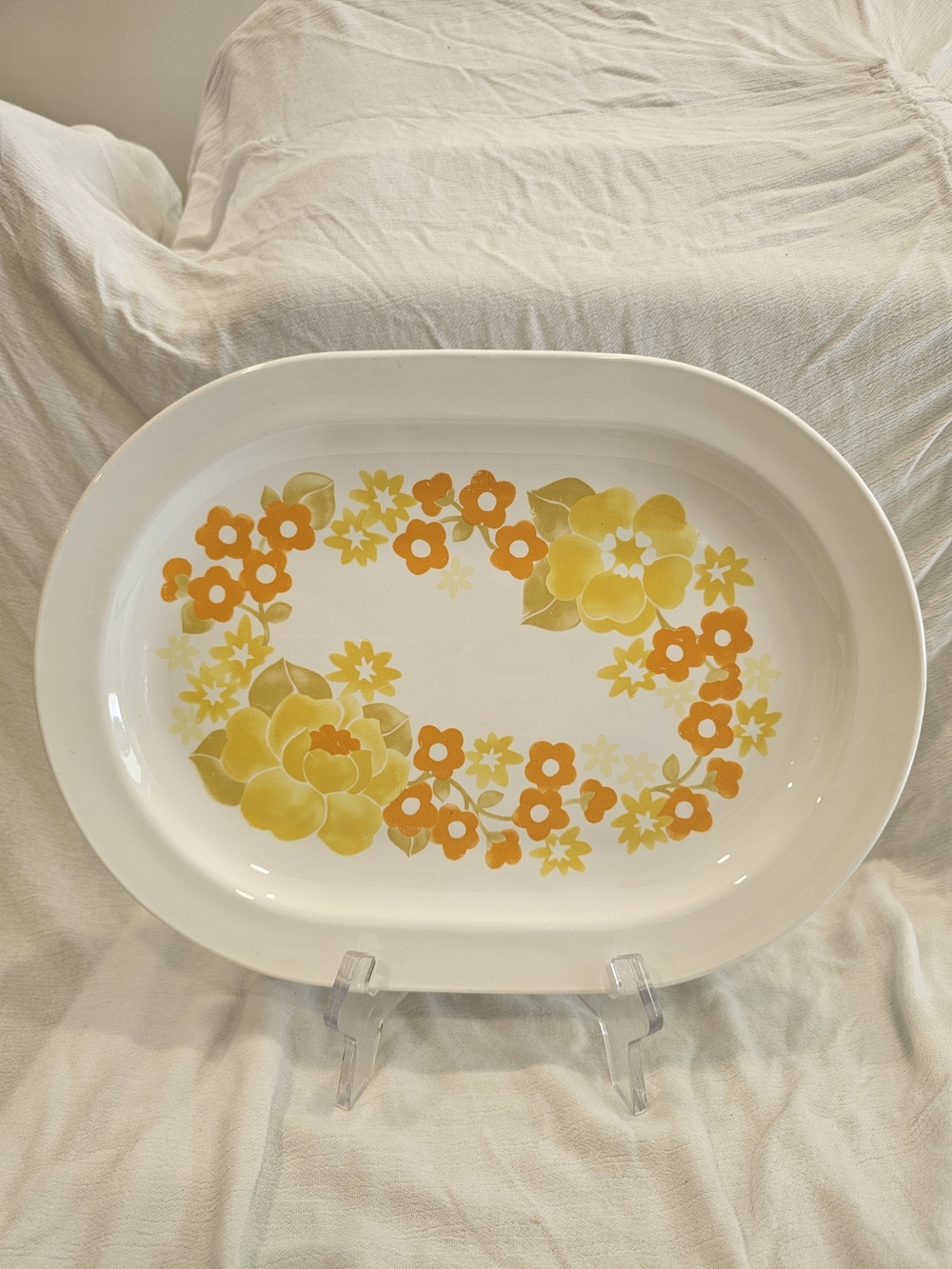 Vintage Centura by Corning Summer Hill Oval Serving Platter, 1970s Yellow Orange